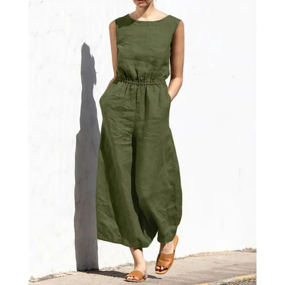 Beatrice | Lässiger ärmelloser Jumpsuit mit elastischer Taille und Taschen