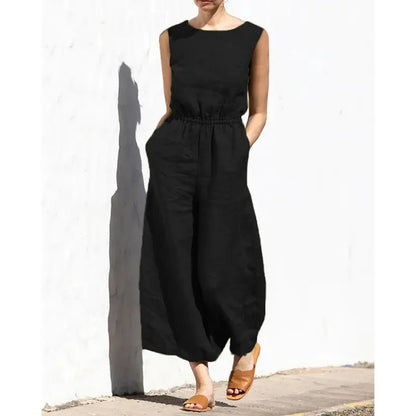 Beatrice | Lässiger ärmelloser Jumpsuit mit elastischer Taille und Taschen