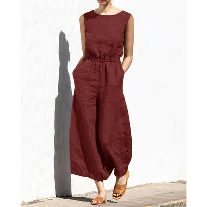 Beatrice | Lässiger ärmelloser Jumpsuit mit elastischer Taille und Taschen